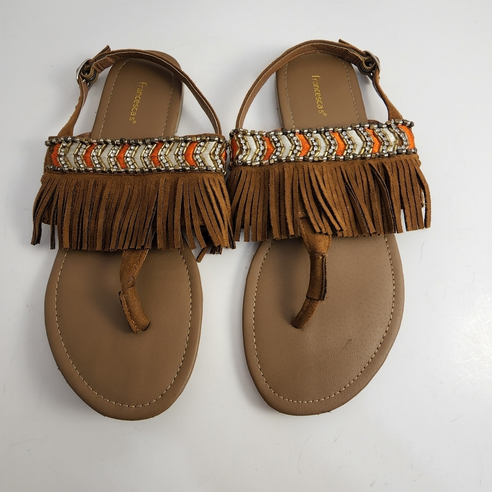 5 For $50🔥 Francesca's Collections Brown & Orange Fringe Sandals Boho Summer